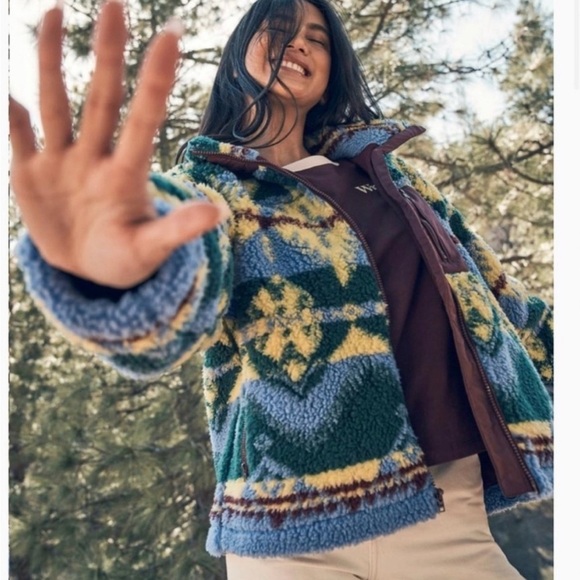 Wrangler Women's Multi Colored Sherpa Fleece Zip Through Jacket 112342 NWT - Picture 2 of 16